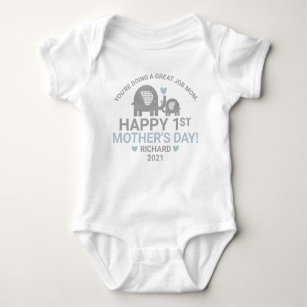 Personalized Baby Boy First Mother's Day Elephant Baby Bodysuit