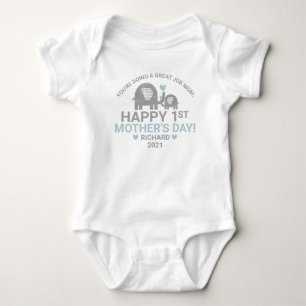 Personalized Baby Boy First Mother's Day Elephant Bodysuit