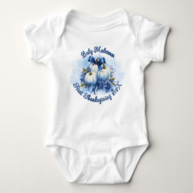 Personalized Baby Boy First Thanksgiving Year Baby Bodysuit (Front)
