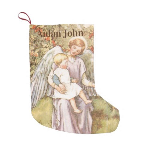 Personalized Baby Boy Guardian Angel Small Christmas Stocking