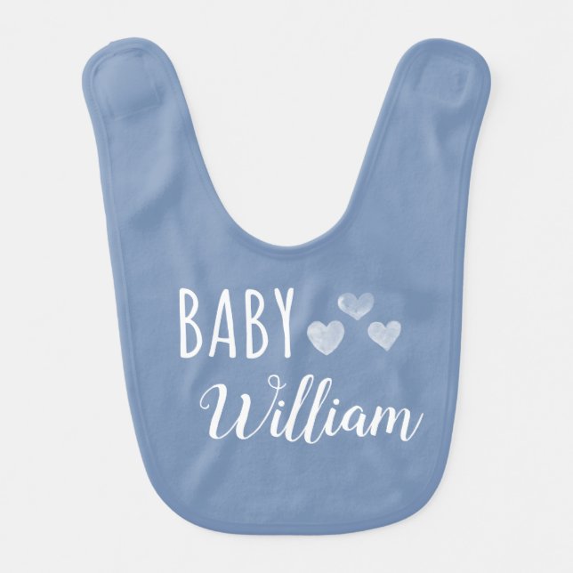 Personalized Baby boy Hearts name Baby Bib (Front)