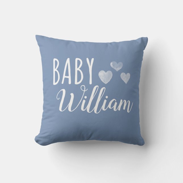 Personalized Baby boy Hearts name Throw Pillow (Front)