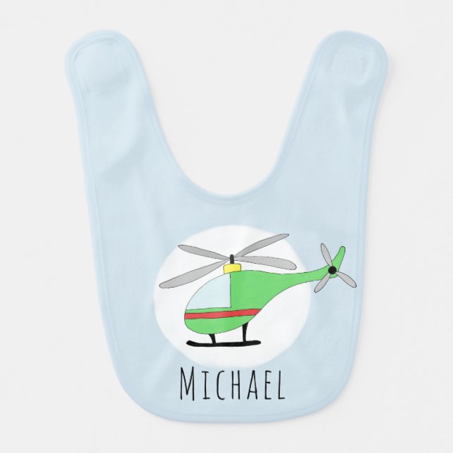 Personalized Baby Boy Helicopter Aircraft and Name Bib (Front)
