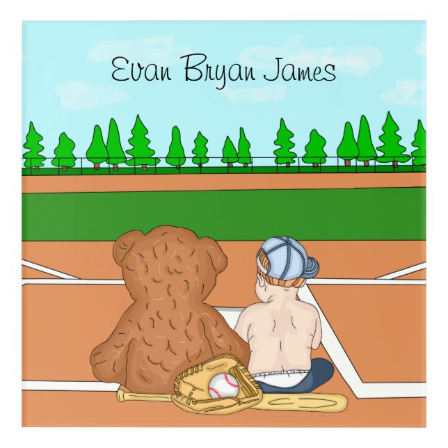 Personalized Baby Boy in Baseball Cap Teddy Bear  Acrylic Print (Front)