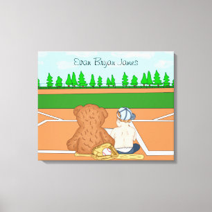 Personalized Baby Boy in Baseball Cap Teddy Bear  Canvas Print