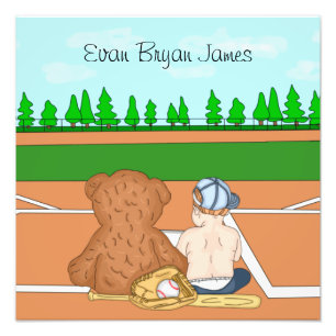 Personalized Baby Boy in Baseball Cap Teddy Bear Photo Print
