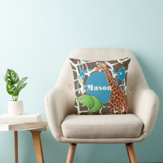 Personalized Baby Boy Jungle Giraffe Pattern Throw Pillow