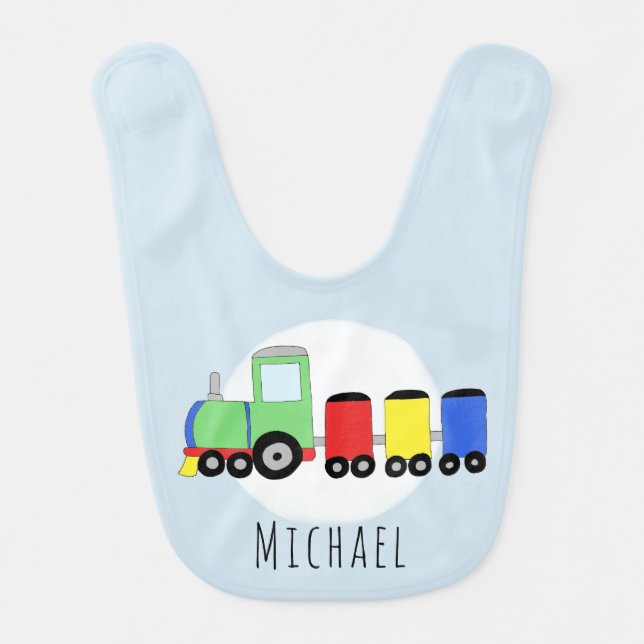 Personalized Baby Boy Locomotive Train with Name Bib (Front)