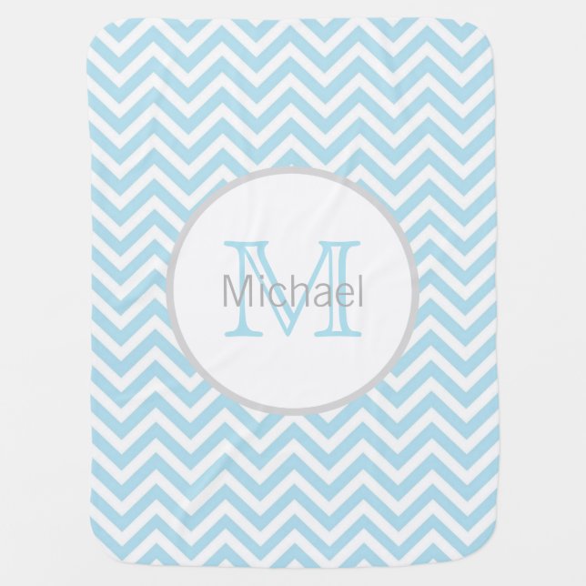 Personalized BABY BOY Monogram Chevron Blue White Blanket (Front)