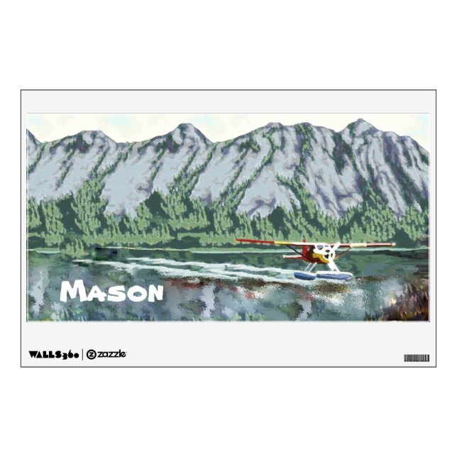 Personalized Baby Boy Mountain Bush Plane Fishing Wall Sticker (Front)