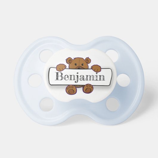 Personalized Baby Boy Name Blue Bear Pacifier (Front)