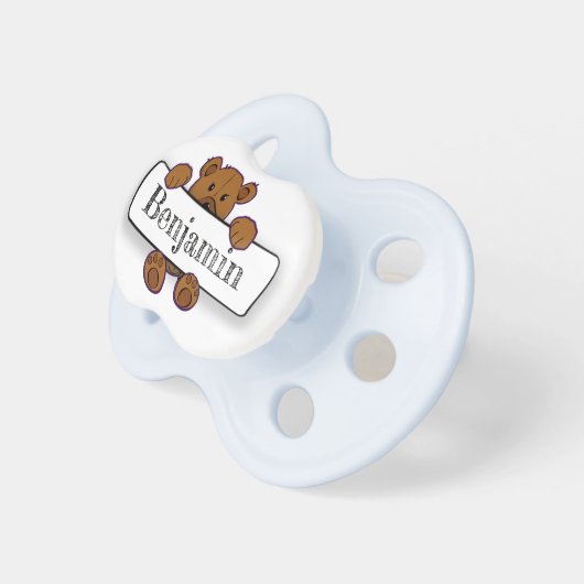Personalized Baby Boy Name Blue Bear Pacifier (Front Right)