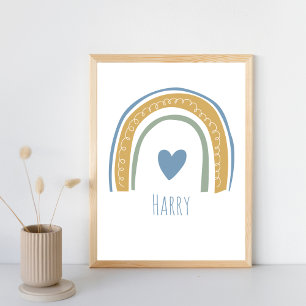 Personalized Baby Boy Name Rainbow Nursery Wall Poster