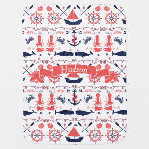 Personalized Baby Boy Navy Nautical Navy Anchor Receiving Blanket