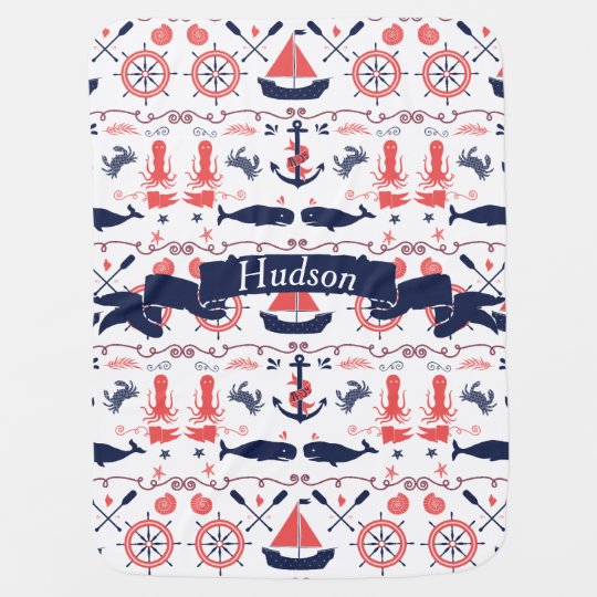 Personalized Baby Boy Navy Nautical Navy Anchor Receiving Blanket