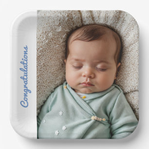 Personalized Baby Boy Newborn name & photo Paper Plates