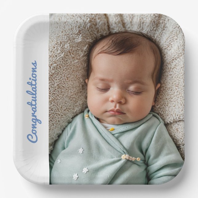 Personalized Baby Boy Newborn name & photo Paper Plates (Front)
