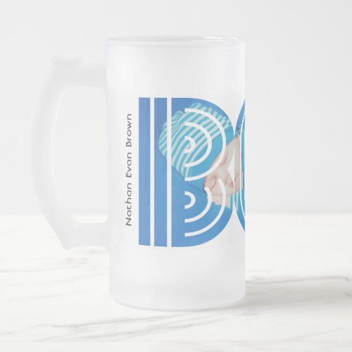 Personalized Baby BOY Photo Birth Announcement Frosted Glass Beer Mug