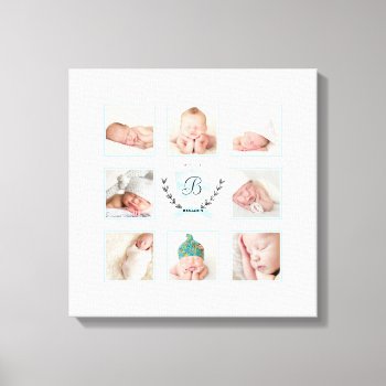 Personalized Baby Boy Photo Collage With Wreath Canvas Print by marisuvalencia at Zazzle