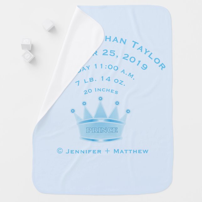 Personalized Baby Boy Prince Birth Record Stats Swaddle Blanket (In Situ)