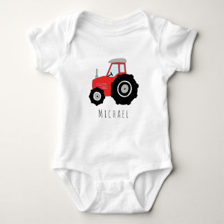 Personalized Baby Boy Red Farm Tractor with Name Baby Bodysuit