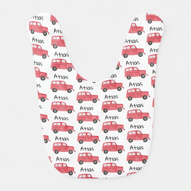 Personalized Baby Boy Red Jeep Car Bib (Front)