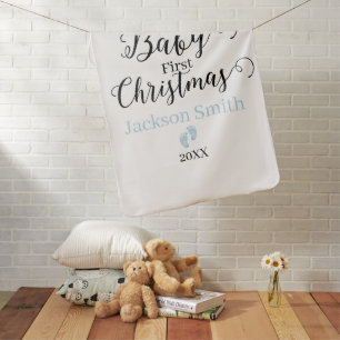 Personalized Baby Boy’s First Christmas Blanket
