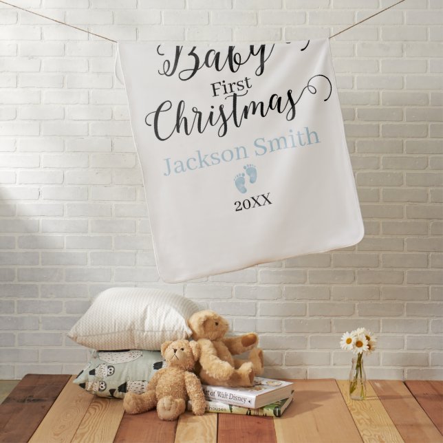 Personalized Baby Boy’s First Christmas Blanket (In Situ)