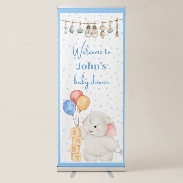 Personalized Baby Boy Shower Elephant Banner (Front)