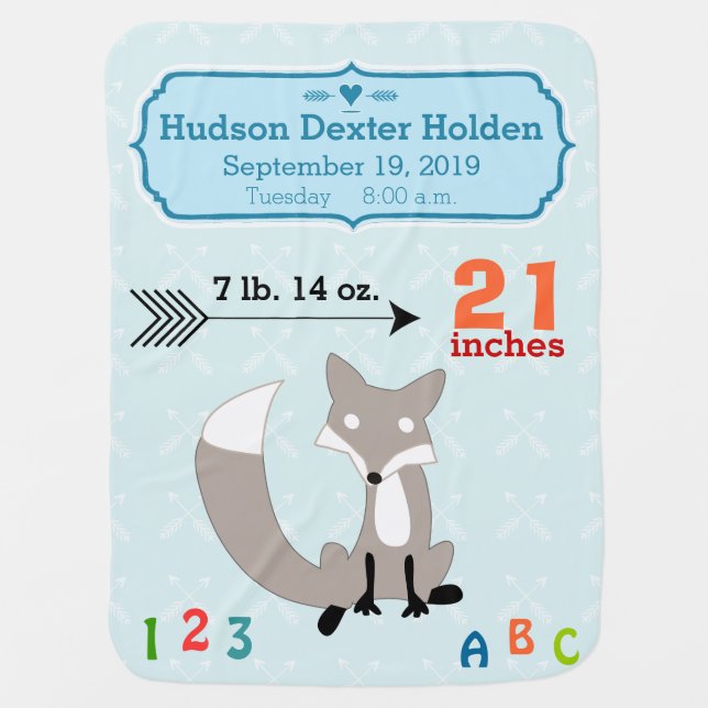 Personalized Baby Boy Stats Arrow Pattern Blanket (Front)