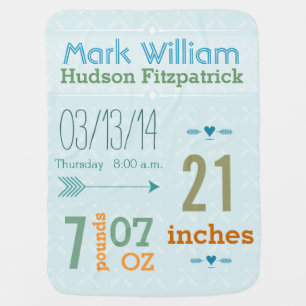 Personalized Baby Boy Stats Arrow Pattern Blanket