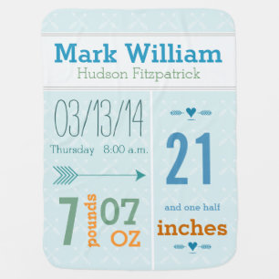 Personalized Baby Boy Stats Arrow Pattern Blanket