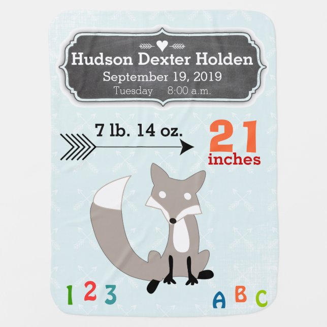 Personalized Baby Boy Stats Arrow Pattern Blanket (Front)