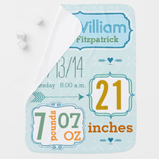 Personalized Baby Boy Stats Arrow Pattern Blue Stroller Blanket