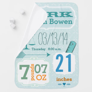 Personalized Baby Boy Stats Blue Swaddle Blanket