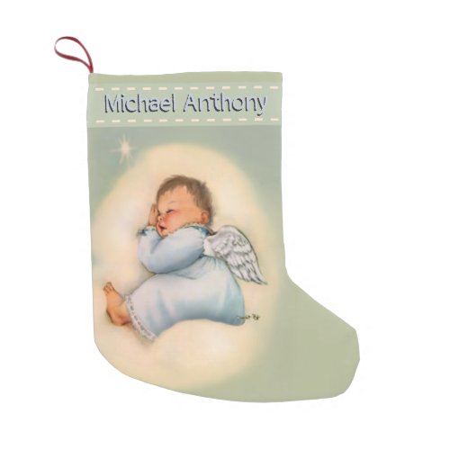Personalized Baby Boy Vintage Sleeping Angel Small Christmas Stocking