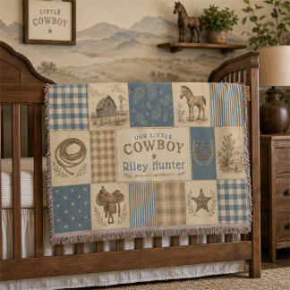 Personalized Baby Boy Western Cowboy Patchwork Throw Blanket