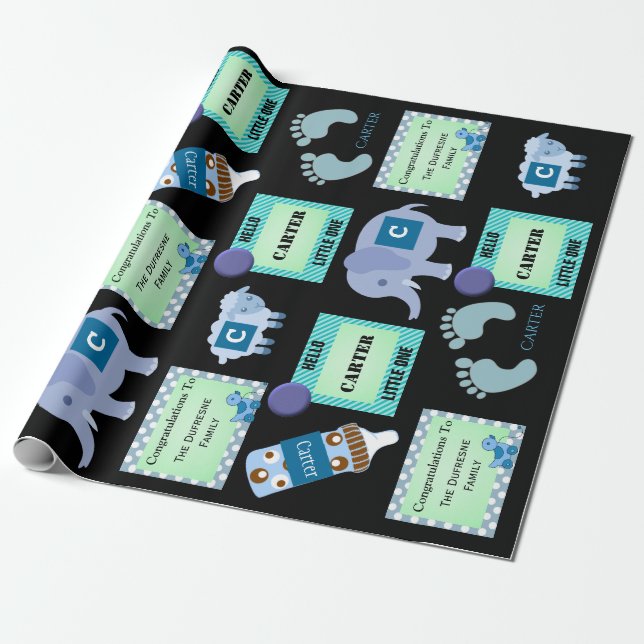 Personalized Baby Boy Wrapping Paper (Unrolled)