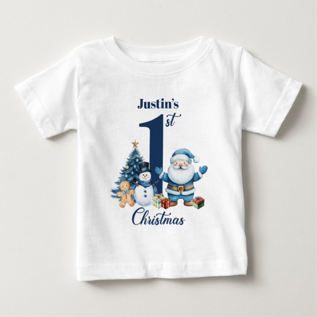 Personalized Baby Boy's 1st Christmas Santa Baby T-Shirt (Front)
