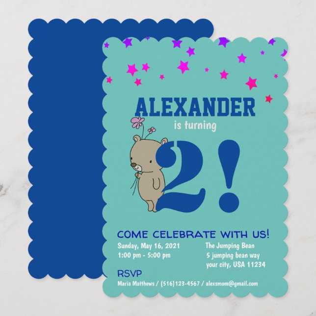 Personalized Baby Boy's Birthday Invitation (Front/Back)