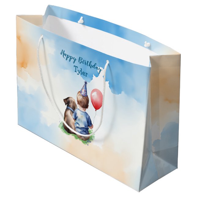 Personalized Baby Boy's Birthday  Large Gift Bag (Back Angled)