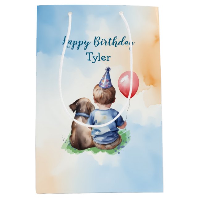 Personalized Baby Boy's Birthday  Medium Gift Bag (Front)