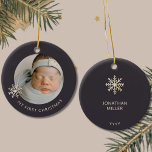 Personalized Baby Boy's First Christmas Ornament<br><div class="desc">Celebrate your little prince's debut holiday with this Personalized Baby Boy's First Christmas Ornament. Designed for your unique touch, this ornament features a charming snowflake-framed space for a treasured photo of your baby boy. "My First Christmas" is elegantly displayed in sans-serif font below the photo, exuding warmth and joy. The...</div>