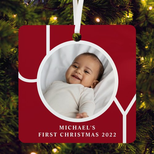 Personalized Baby Boys First Christmas Photo  Metal Ornament