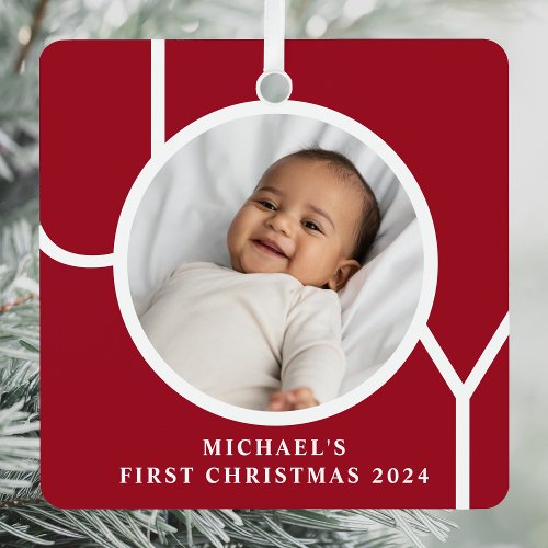 Personalized Baby Boys First Christmas Photo  Metal Ornament