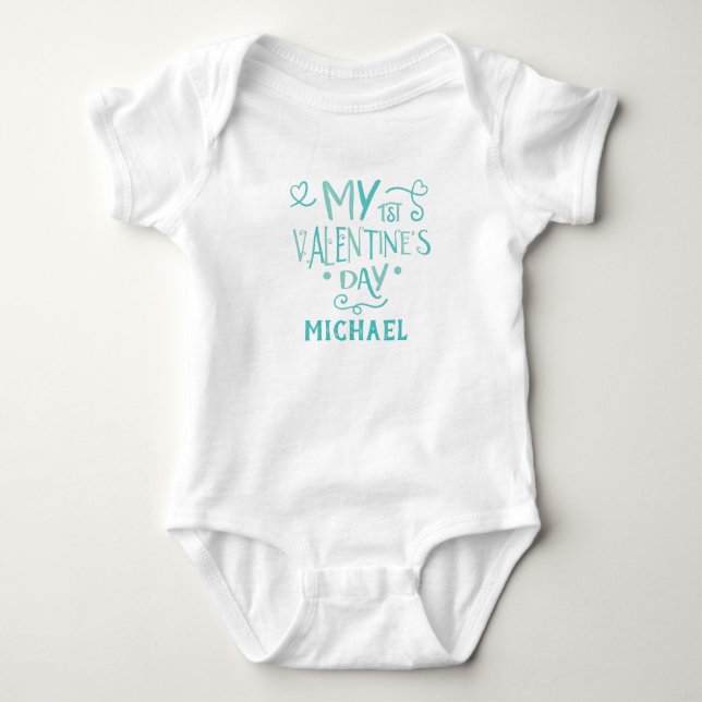 Personalized Baby Boys First Valentine Bodysuit (Front)