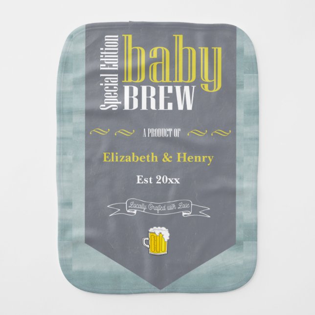 Personalized Baby Brew Beer Label Funny Shower     Baby Burp Cloth (Front)
