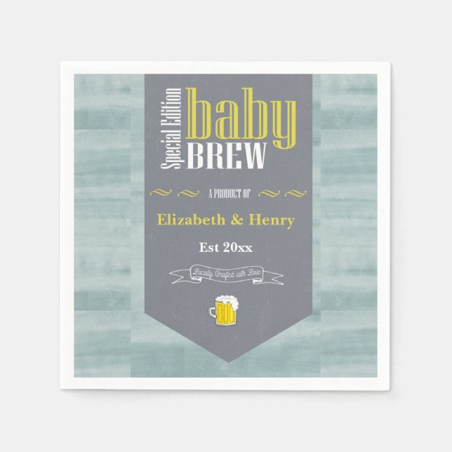 Personalized Baby Brew Beer Label Funny Shower     Napkins (Front)