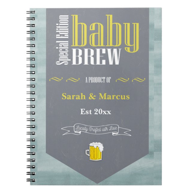 Personalized Baby Brew Beer Label Funny Shower  Notebook (Front)