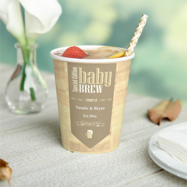 Personalized Baby Brew Beer Label Funny Shower Paper Cups (Insitu)